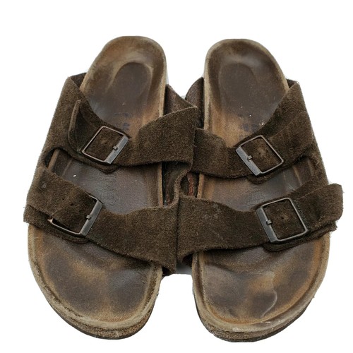 Birkenstock 44 Sandals Mens Size 11 / 11.5 Brown Leather 2 Strap Buckle |  eBay