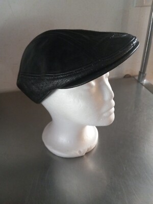 Vintage Harley Davidson Black Perforated Leather Hat Newsboy
