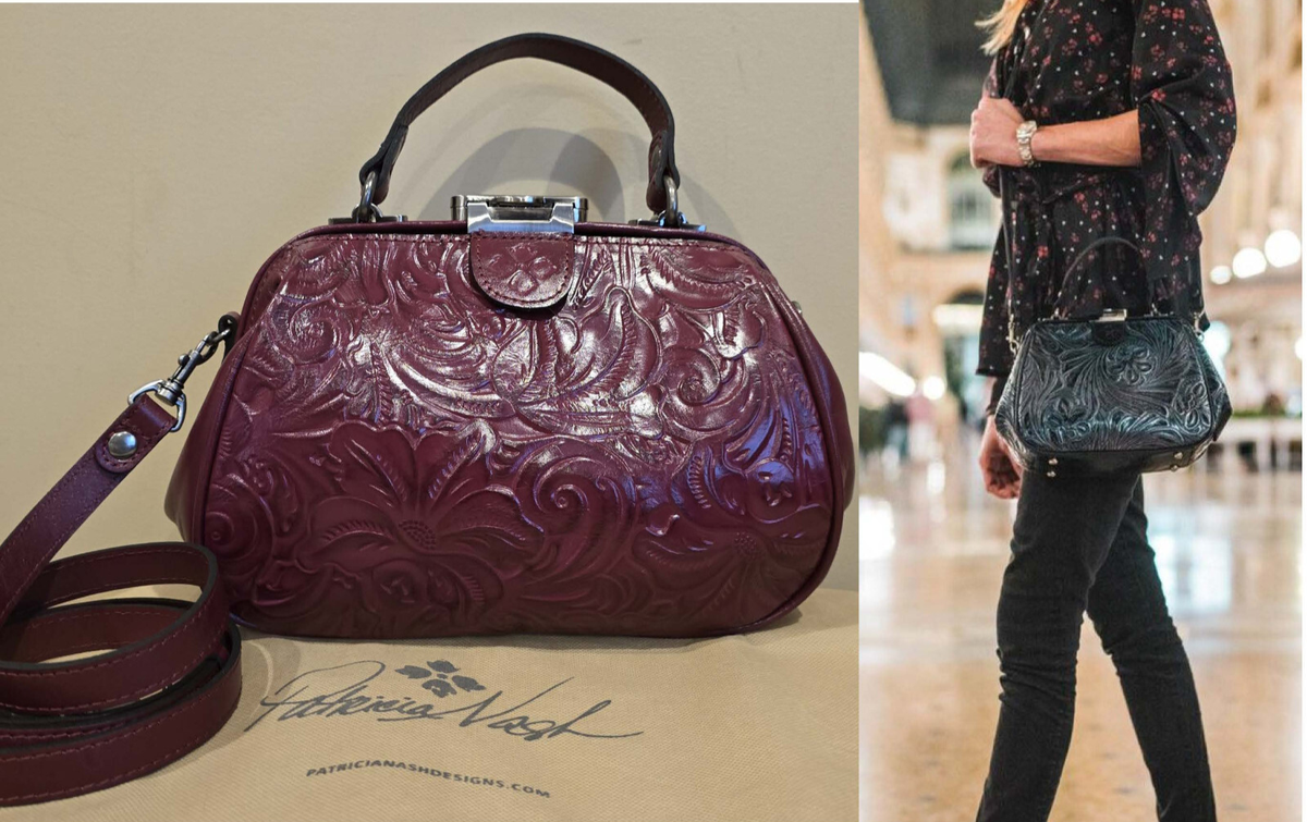 NWT Patricia Nash Gracchi Frame Leather Satchel Crossbody Bag Dark