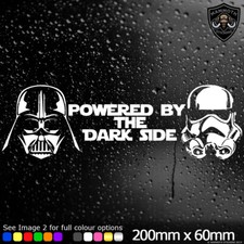 Powered by Dark Side Car Sticker Window Decal Star Wars Darth Vader Stormtrooper