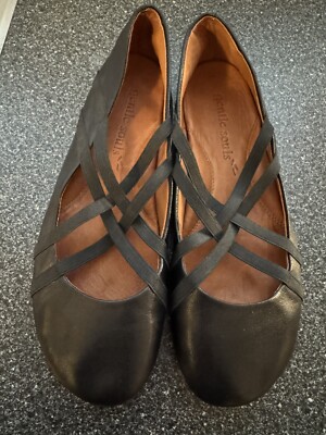 Gentle Soles Black Leather Cross Cross Mary Jane Ballet Flat elastic Strap 39.5M