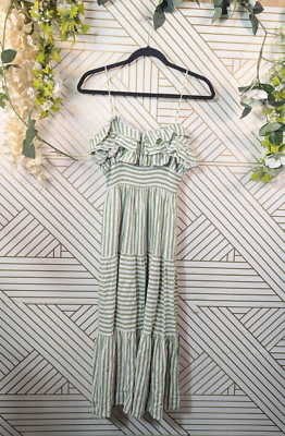 Zara Women's Strappy Striped Midi Dress Ruffled Trims Green White Size XS | eBay Zara Women's Strappy Striped Midi Dress Ruffled Trims Green White Size XS | eBay