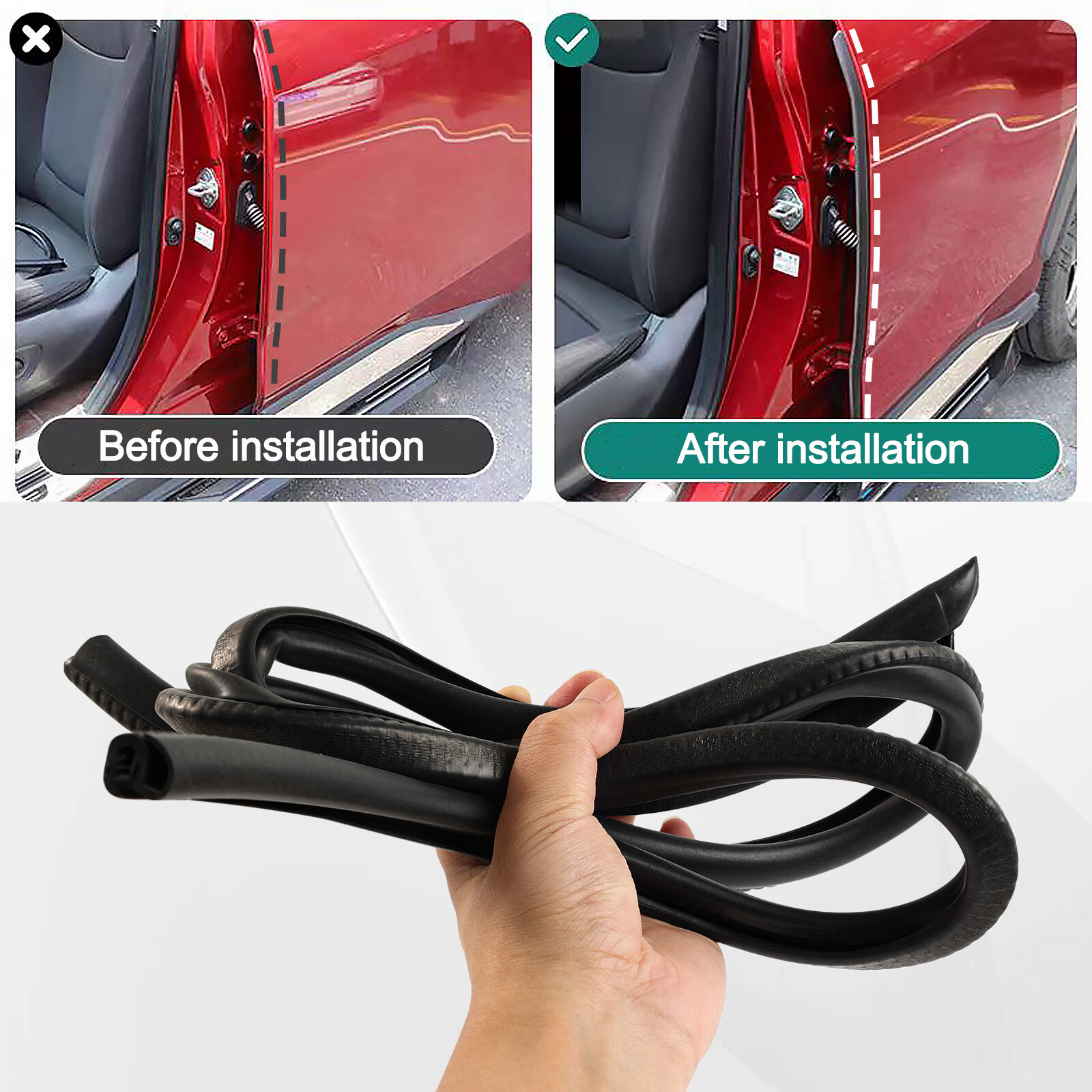 Car Door Seal Strip Filler Weatherstrip B Pillar Trim Protector Rubber 2x 80cm