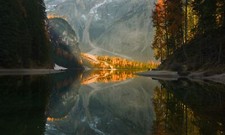 Landscape reflection mountains trees fall lake calm Custom Gaming Mat Desk