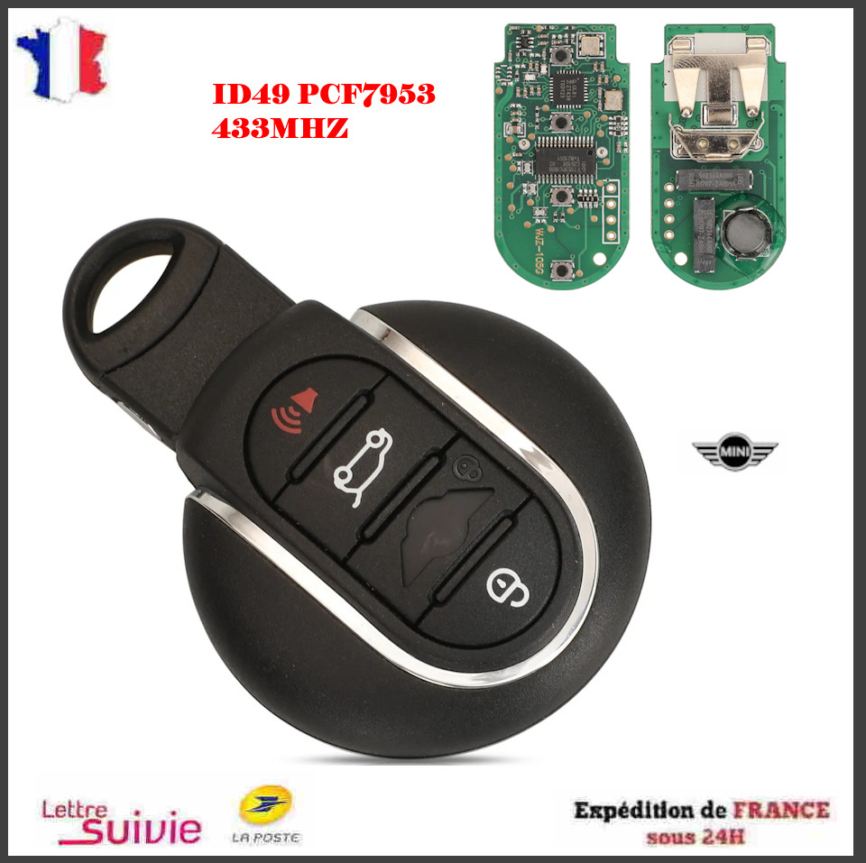 Clé vierge Mini BMW 434 Mhz avec coque noire robuste et composants testés