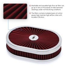 New 12 Super Flow Oval Air Cleaner Set With Washable Red Element Chrome Top New 12 Super Flow Oval Air Cleaner Set With Washable Red Element Chrome Top
