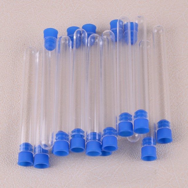 50Pcs Transparent Clear Plastic Test Tubes Vials 100mm x 12mm With Push