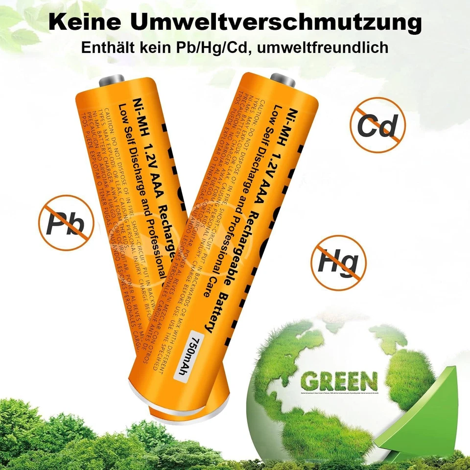 Batterien Wieneraufladbare NiMH 750 MAH 1.2V AAA für Panosonic Schnurlostelefone - Bild 2 von 4