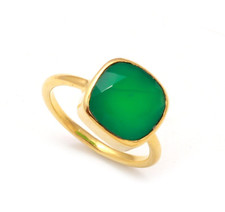 Green Onyx Cushion Ring 925 Sterling Silver Gold Plated Jewelry For Lovers