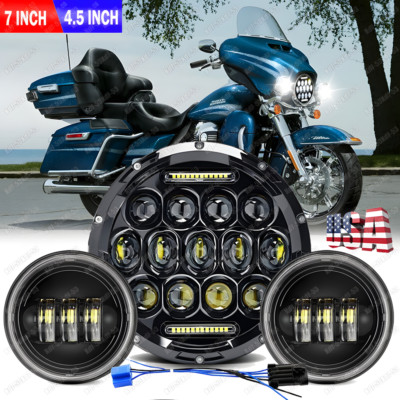 7'' LED Headlight &Passing Lights For Harley-Davidson Electra Glide Ultra Classic