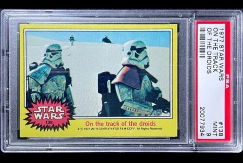 1977 Topps Star Wars PSA 9 Nuovo di zecca #138 - SULLE TRACCE DEI DROIDI - GIALLO - Foto 1 di 2