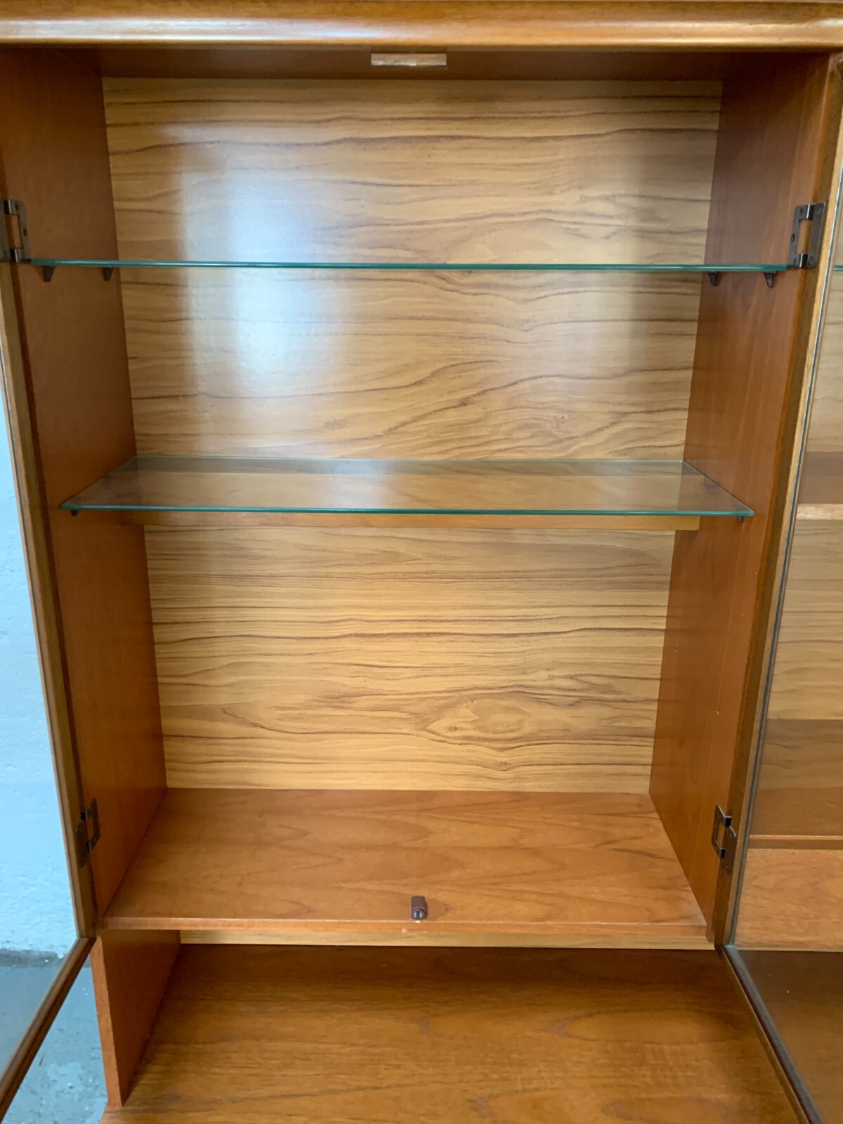 Vintage Cherry Wood Display Wall Unit with Glass Shelves