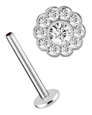 Helix Tragus Ohr Titan Piercing Stecker Labret mit Innengewinde + Kristall Blume