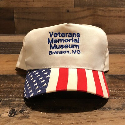 Veterans Memorial Museum Hat Snapback Cap Mens Beige USA Flag Branson  - READ