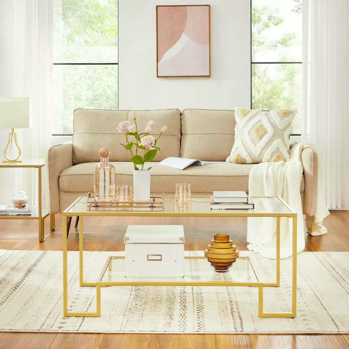 Clear and gold coffee table deals