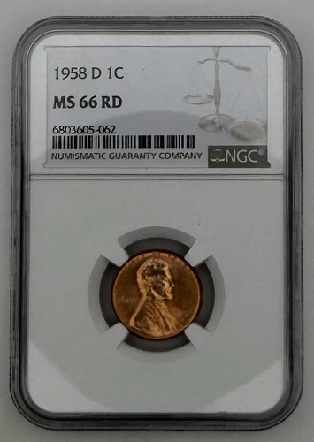 1958 D Lincoln Wheat Cent - NGC Graded MS 66 RD - 1C - 1 Cent Wheat Coin