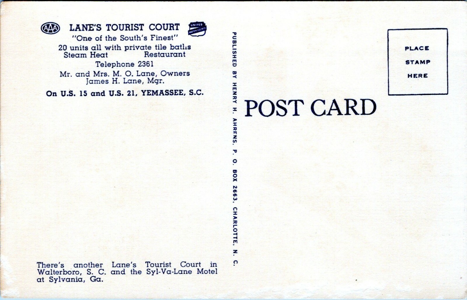 Yemassee SC Lanes Tourist Court Roadside Motel 1940s Linen Postcard Beaufort Co eBay