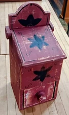 Primitive Hand-Painted Wood Pantry Box – Rustic Red with Drawer & Lid