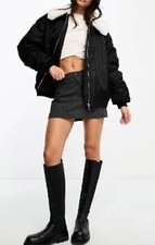 Miss Selfridge Womens Faux Fur Collar Bomber Jacket In Black RRP £59.99