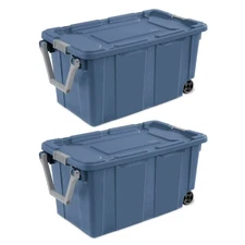 Sterilite 40 Gallon Wheeled Industrial Tote, Rugged Plastic Storage Bin, 2 Pack