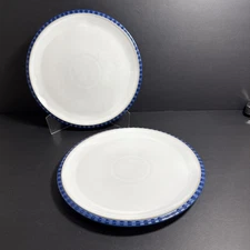 Set Of 2 DENBY-LANGLEY Reflex Dinner Plates - 10 1/2”  Blue Checkered White
