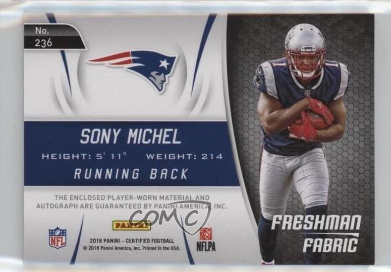 2018 Certified Mirror Red /75 Sony Michel #236 Rookie Auto RC - Image 2 of 2