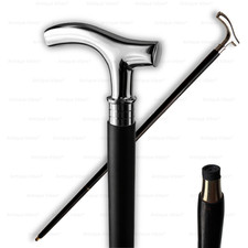 Victorian Brass Handle Walking Cane Wooden Black Stick Vintage Gift Men Women