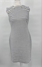 Tommy Hilfiger Womens White Black Stripe Button Detail Sheath Dress Size 4