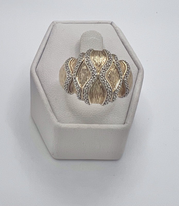 Sterling Silver 925 Vermeil Textured Band Ring Diamond Chips 4.9g Size 8