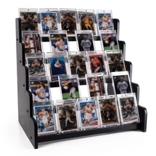 5-Tier Bamboo Trading Card Display Case, 35 pt Baseball Card Collection Stand...