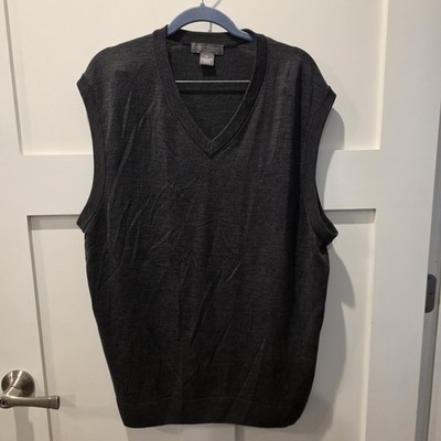 Daniel Cremieux Mens 100% Extra Fine Merino Wool V-Neck Sweater Vest Gray