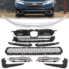 For 2019-2022 Honda Pilot Upper Lower Grille Wchrome Molding Trim Fog Light Set