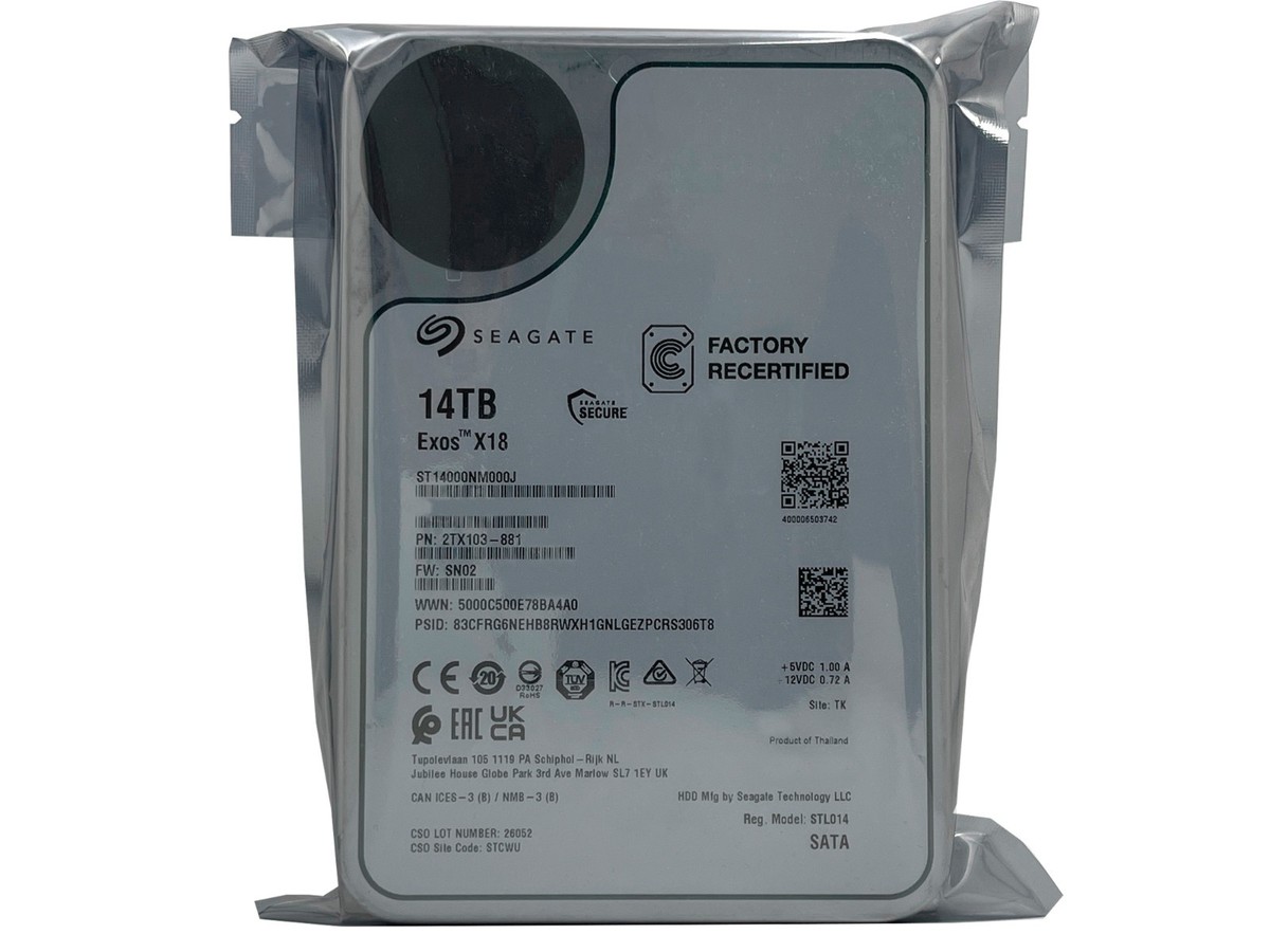 Seagate 14TB Exos X18 7200RPM SATA 6Gb/s 256MB 3.5
