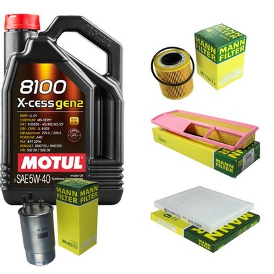 MANN Inspektionspaket 5L MOTUL 8100 X-CESS 5W-40 für Fiat Panda 1.3 D Multijet