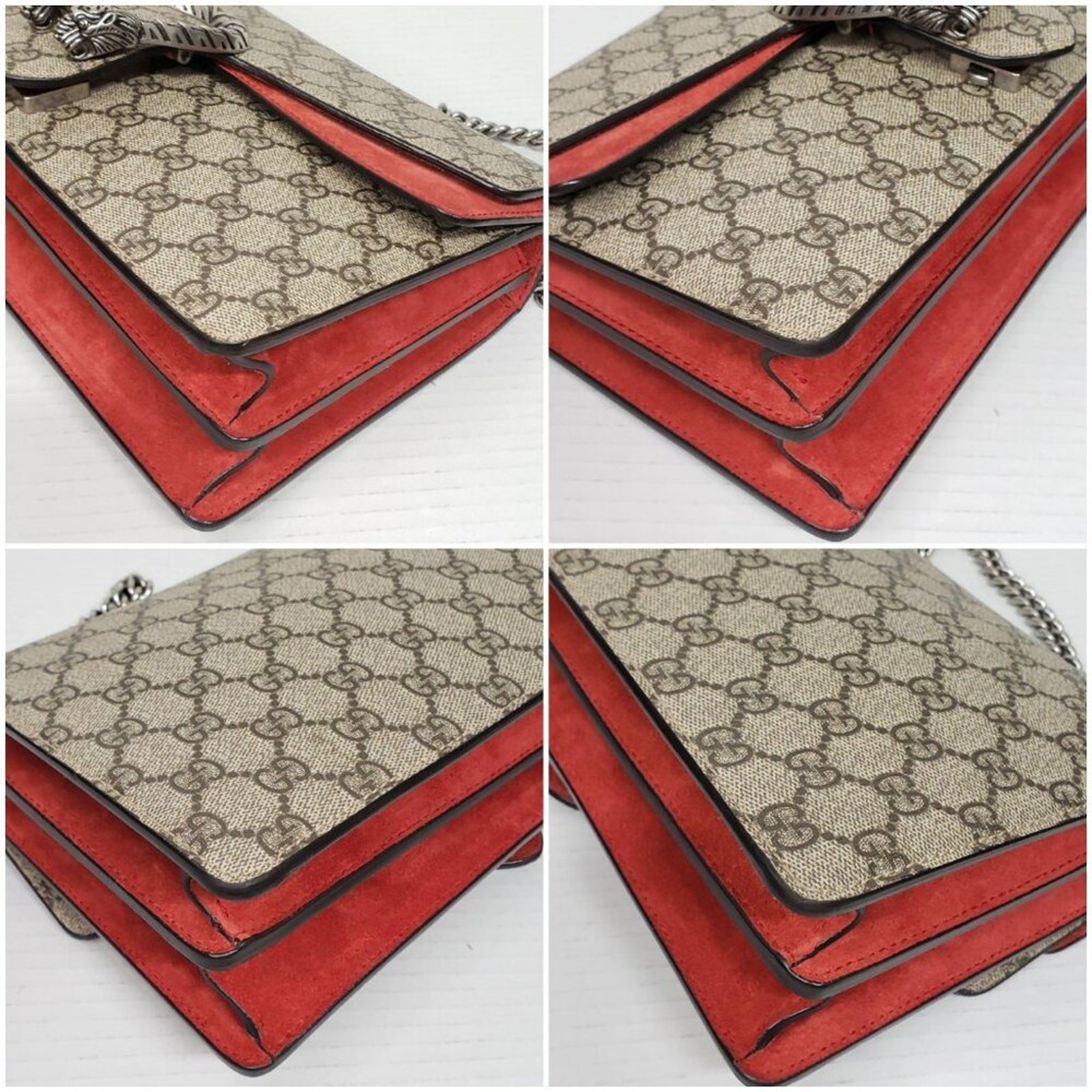 Authentic Gucci Dionysus GG Supreme Shoulder Bag Canvas Red Trim Silver Chain image 7