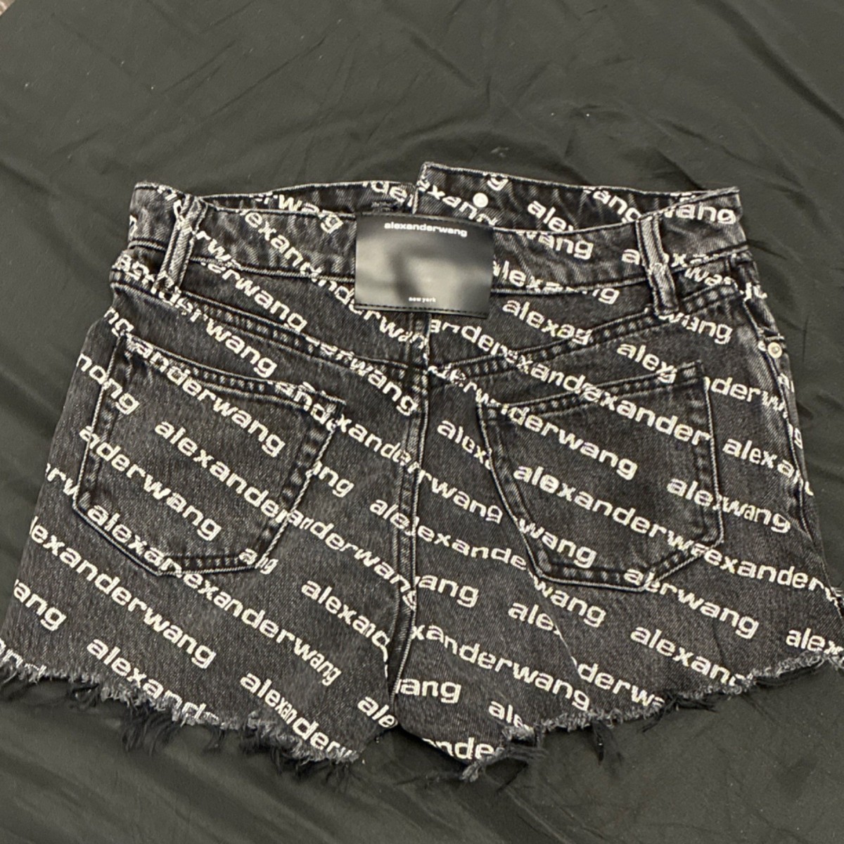 alexanderwang Bite Flip Black Denim Cut Off Logo Shorts Size 25