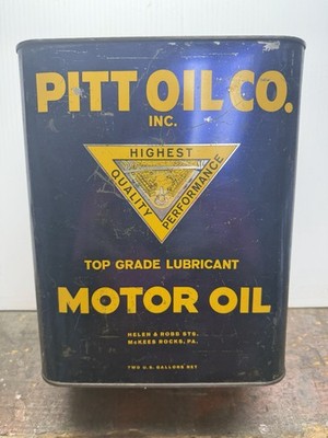 Vintage PITT OIL CO 2 Gal Motor Oil Can McKees Rocks Pa Hellen & Robb STS RARE !