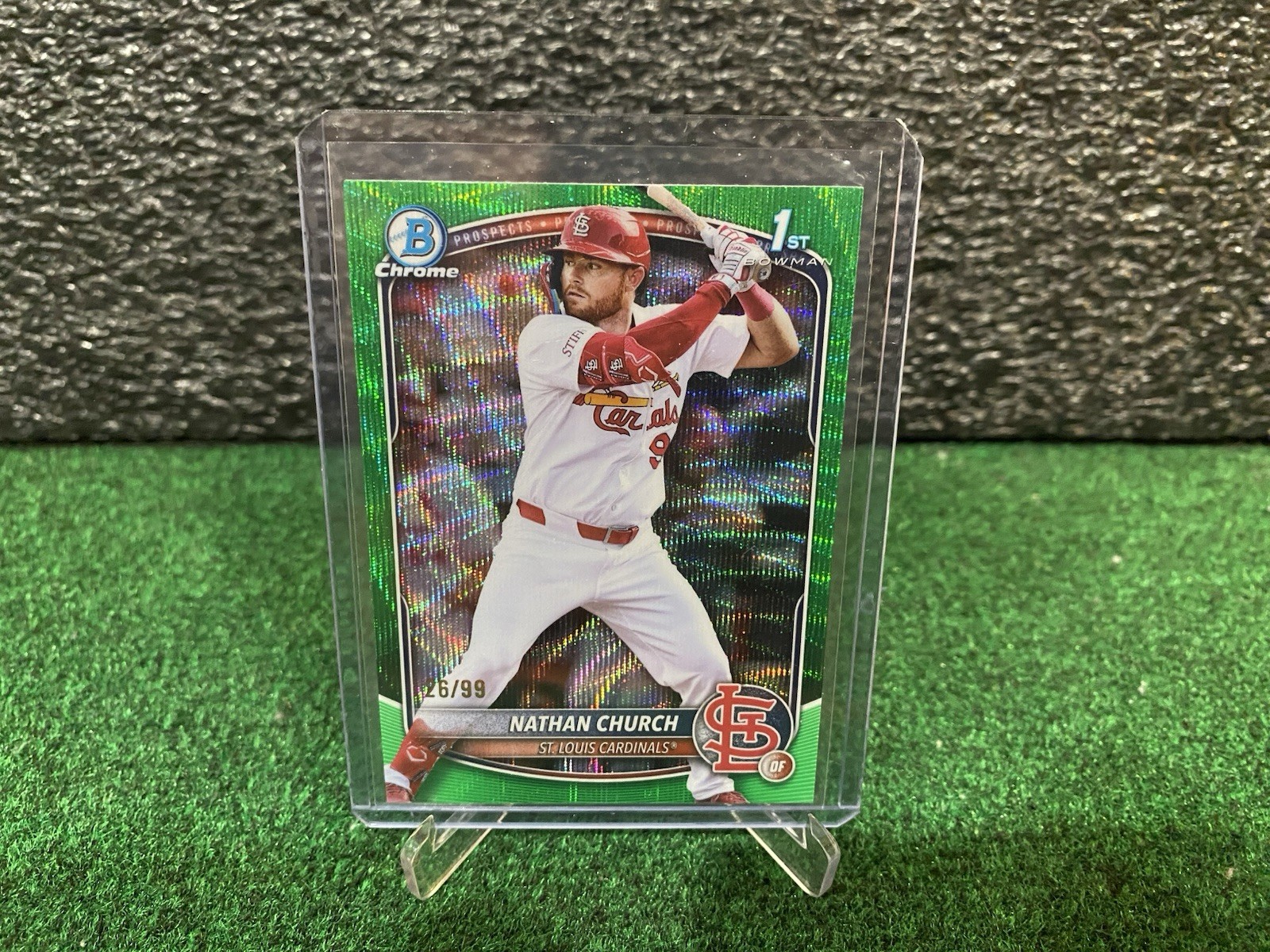 2025 Bowman Chrome - Nathan Church #BCP-192 Green Wave Refractor 26/99 Cardinals