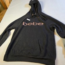 Bebe Sport Womens Black Rose Gold Metallic Logo Hoodie Sweatshirt Medium