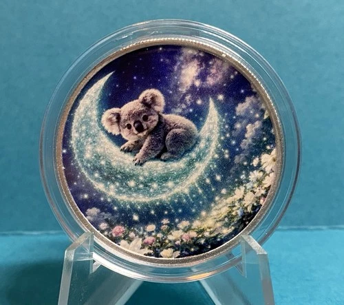Hayleybug 1/2 oz .999 Silver Round “Silvernight Snuggle” Colorized Koala #1/20
