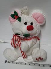 Fisher Price 80s Puffalump Christmas White Mouse w Candy Cane Plush Stuffed Toy