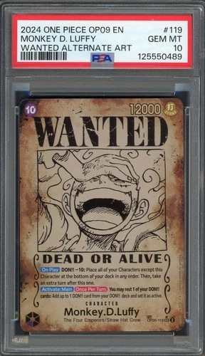 PSA 10 Monkey D. Luffy (Wanted SP Alt Art) OP09 OP05-119 EN One Piece B13