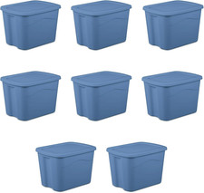 Large Storage Bin, 18 Gallon Plastic Storage Container with Snap-On Lid, Blue Mo
