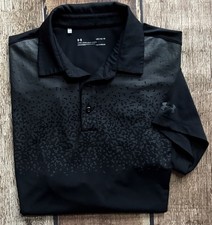 UNDER ARMOUR HEATGEAR POLO SHIRT BLACK GRAY MENS LARGE EXCELLENT CONDITION