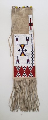 Vintage Native American Style Large Beaded Leather Pipe Bag Or Tobacco Bag