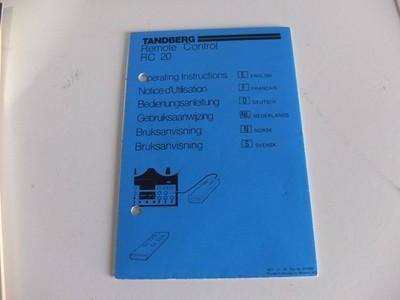 Tandberg Remote Control RC 20 Bedienungsanleitung Reinschauen !!! TOP !!!