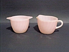 VTG Fire King Anchor Hocking Pink Swirl Sugar Bowl & Creamer Set