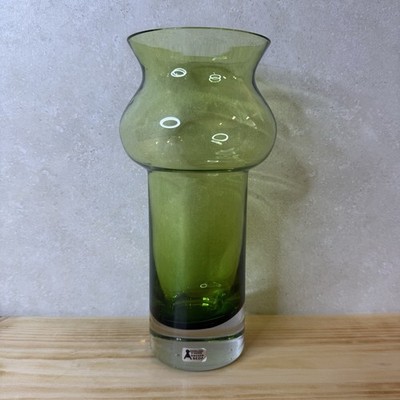 Vintage Mid Century ASEDA Bo Borgstrom Sweden Green Art Glass Vase with Sticker