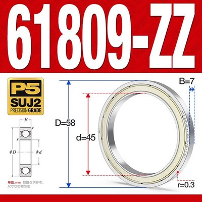 Thin-Wall Deep Groove Ball Bearing 61809-ZZ 2RS