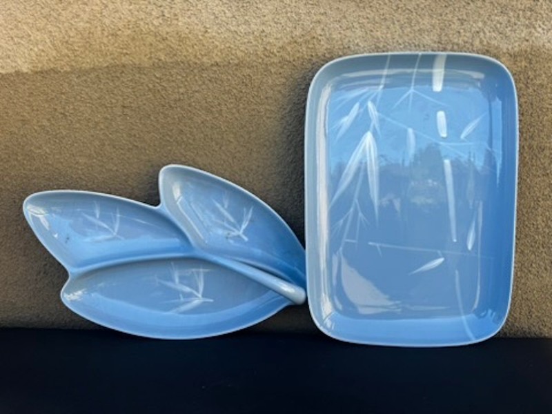Vintage MCM Winfield BLUE BAMBOO Charcuterie Dish & Platter Set (2pcs)